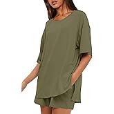 Darong Women's 2 Piece Lounge Set Short Sleeve Boxy T-shirt & Shorts Comfywear Summer Pajama Set Loungewear Set