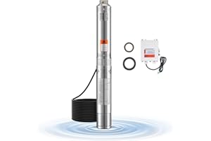 VEVOR Deep Well Submersible Pump, 1 HP Output Power, 230V, 31.7 GPM Flow 207 ft Head, with 32.81 ft Cord External Control Box, Stainless Steel Water Pump, for Industrial Irrigation and Home Use, IP68