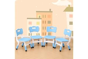 WHY TOYS 4 Piece Kids Chair Set 3 Levels Adjustable Stackable Kids Chairs Ideal for Playrooms, Schools, Daycares and Homes Washable and Easy to Clean Max Weight 220LB(Blue4-Piece Set)