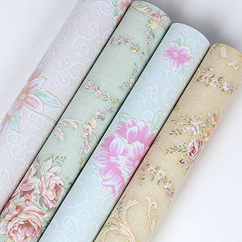 Ya Jin Vintage Flower Shelf Liner Dresser Drawer Sticker Self-Adhesive Cabinet Desk Contact Paper Green-Rose - Thumbnail 2