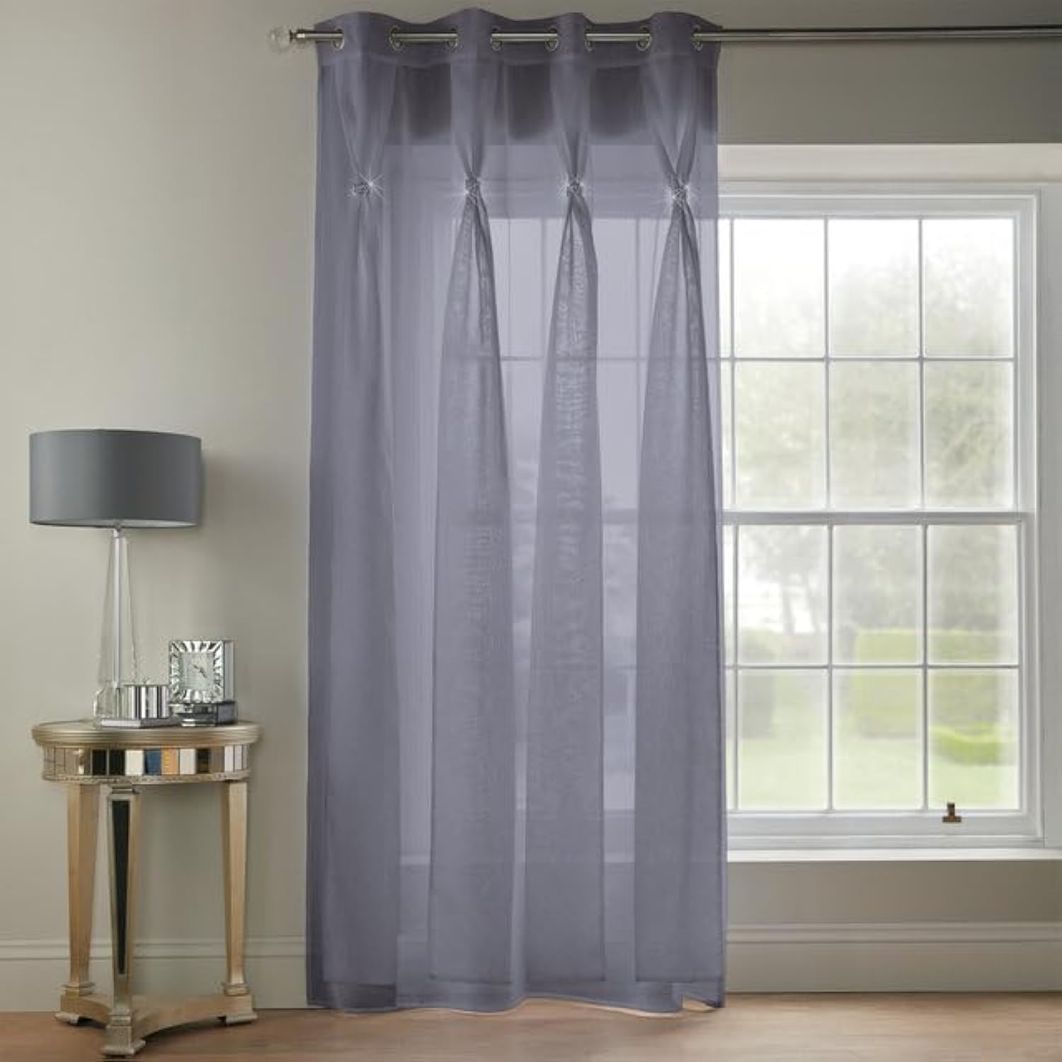 Alan Symonds Diana Dolly Diamante Ring Top Curtain Panel (Silver, 57" x 90" [145x229cm])