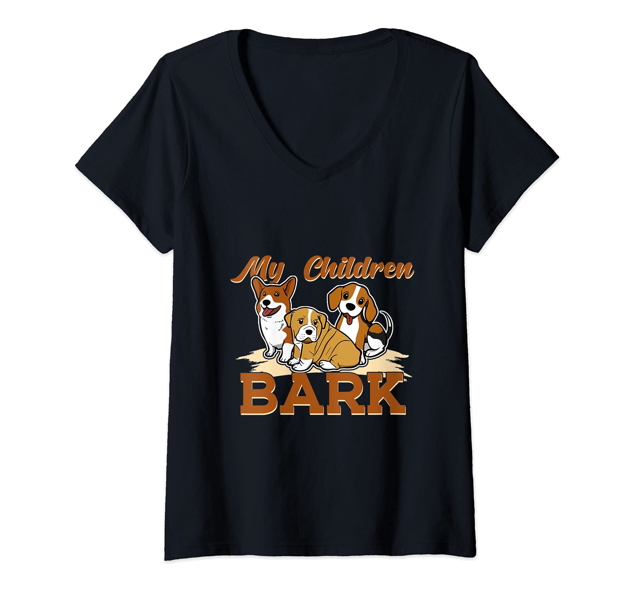 Womens My Children Bark Pet Animal Puppy Paws Dog Breed Bone Dogs V-Neck T-Shirt