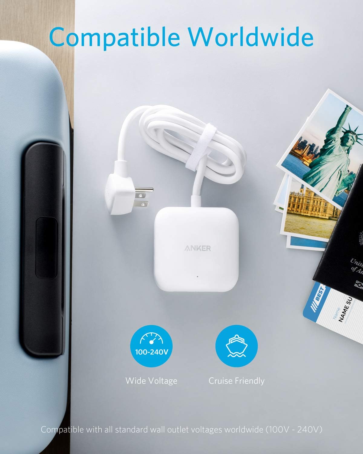 Anker Power Strip with USB, 2 Outlet & 2 PowerIQ USB Ports (24W) Travel Power Strip, Powerport Strip 2 Mini with 5ft Long Cord, Safety Door, Flat Plug, for Hotels, Dorm Room, Cruise Ships, and Home: Electronics
