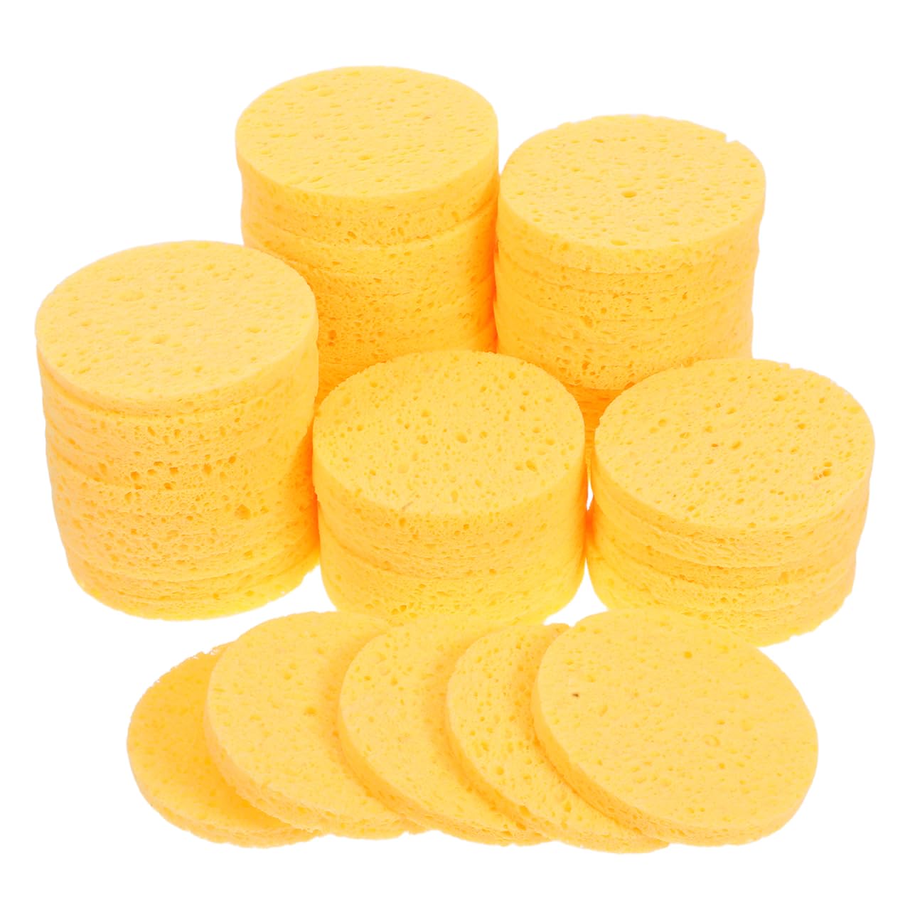 Healifty 50Pcs Compressed Cellulose Facial Sponges Round Natural Pulp Makeup Removal Cleansing Pads Gentle Exfoliating Skin Care Face Washing Tools