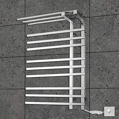 LUCKYJIE Electric Towel Warmer for Bathroom, Wall Mounted Heated Towel Rail Portable Towel Warmer Clothes Dryer with Storage Shelf 29.5 × 22inch,Pluginwiring