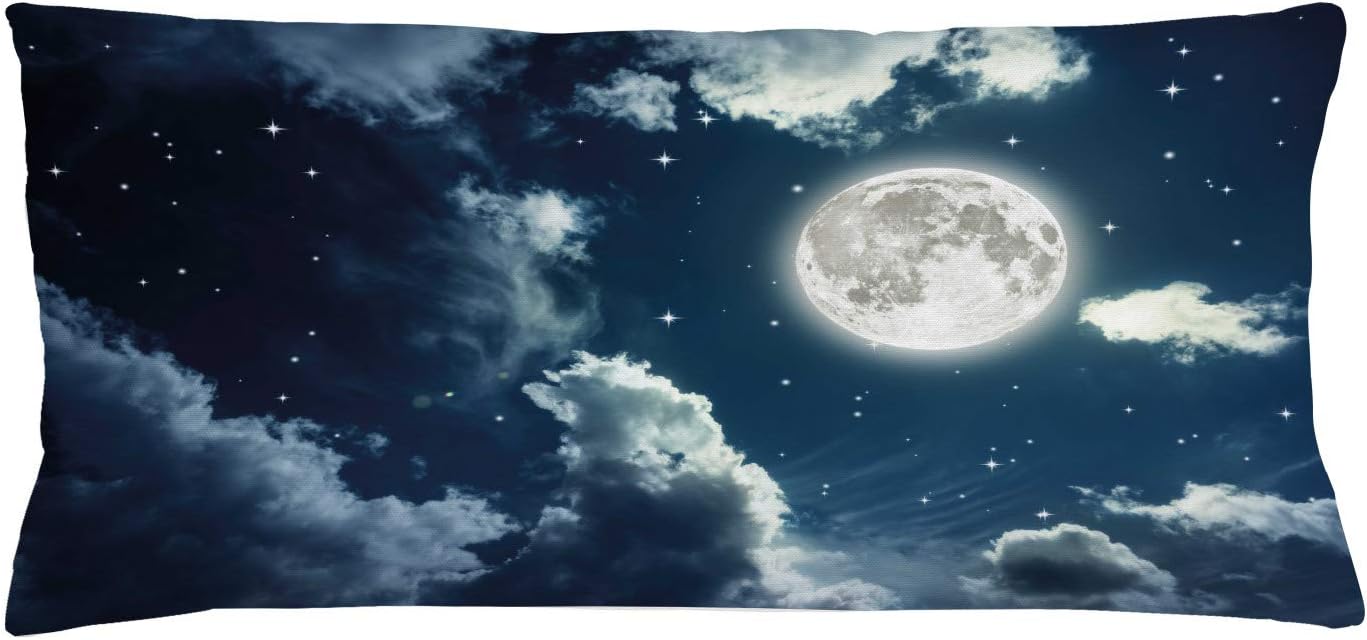 Amazon Com Lunarable Night Sky Throw Pillow Cushion Cover Nocturnal Dark Sky With Stars And Full Moon Romantic Honeymoon Scenery Decorative Rectangle Accent Pillow Case 36 X 16 Pale Blue And White Home