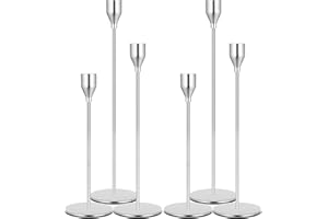 Denique Candlestick Holders 2 Sets, 6 PCS Silver Taper Candle Holders, Candlestick Holders Set for Table Centerpiece Vintage Modern Candle Holders for Home Wedding Decoration