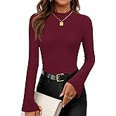 ZESICA Women's Long Sleeve Shirts 2026 Spring Mock Neck Ribbed Slim Fit Tops Basic Tees Dressy Casual Outfits Clothes