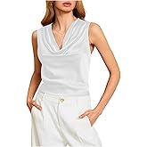 MakeMeChic Women's Draped Cowl Neck Camisole Silk Satin Tank Tops Office Work Shirt Summer Blouse