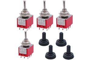 Twidec/4Pcs Mini Toggle Switch 3PDT 3 Position 9 Pins ON/Off/ON Miniature Toggle Switch AC 6A/125V 2A/250V Car Boat Switches with Waterproof Cap MTS-303-MZ
