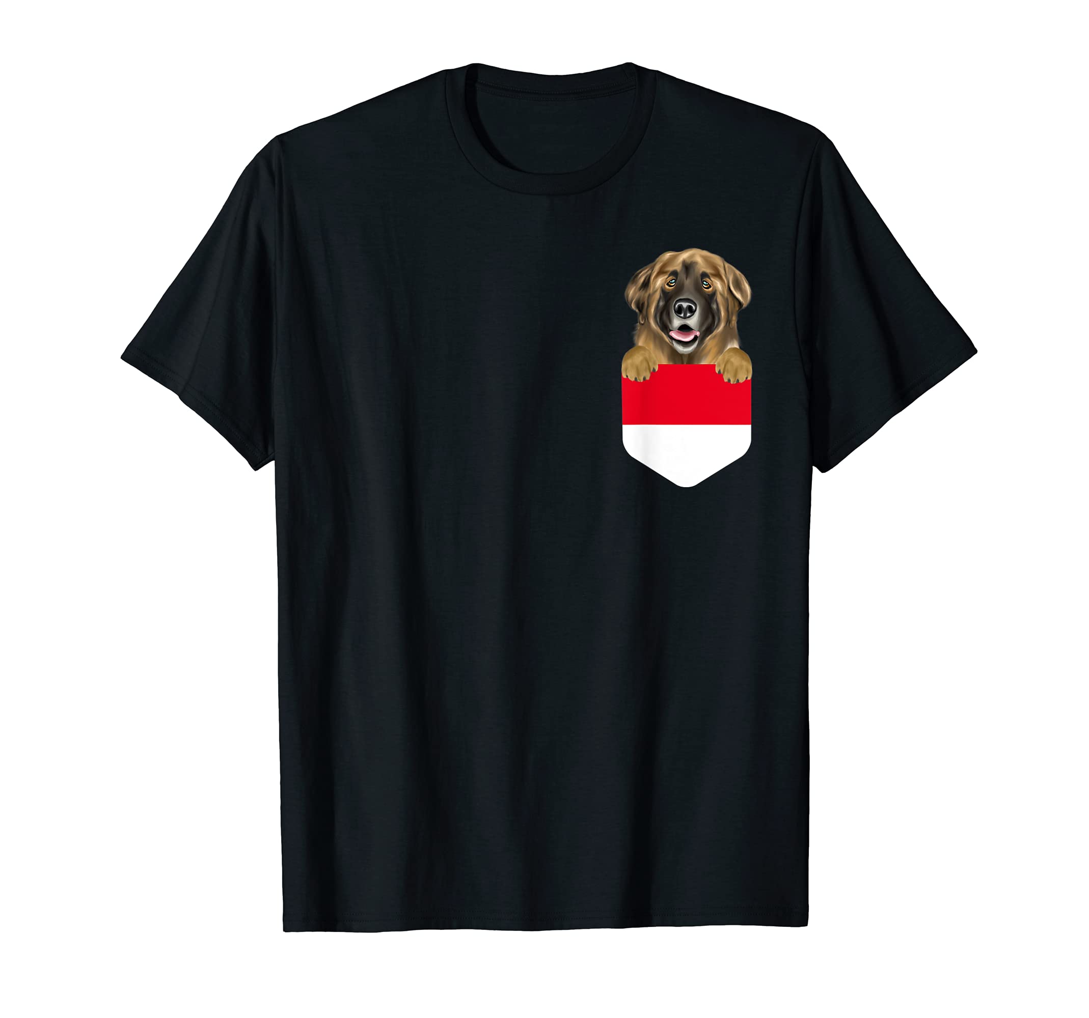 Indonesia Flag Leonberger Dog In Pocket T-Shirt