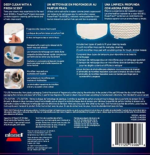 BISSELL PowerFresh (2 pk) with Fragrance Discs (4 ct), 5938 Steam Mop Pad, White (Certified Refurbished)