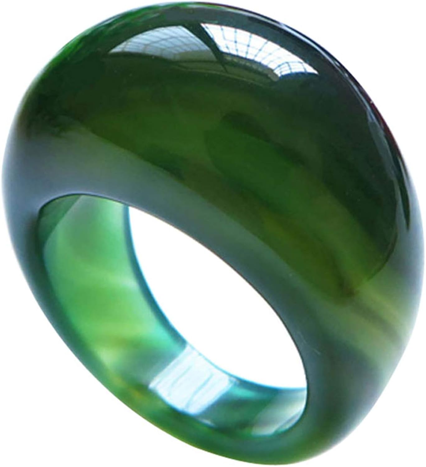 YMJRMBT Natural Green Agate Ring for Men Women with Texture