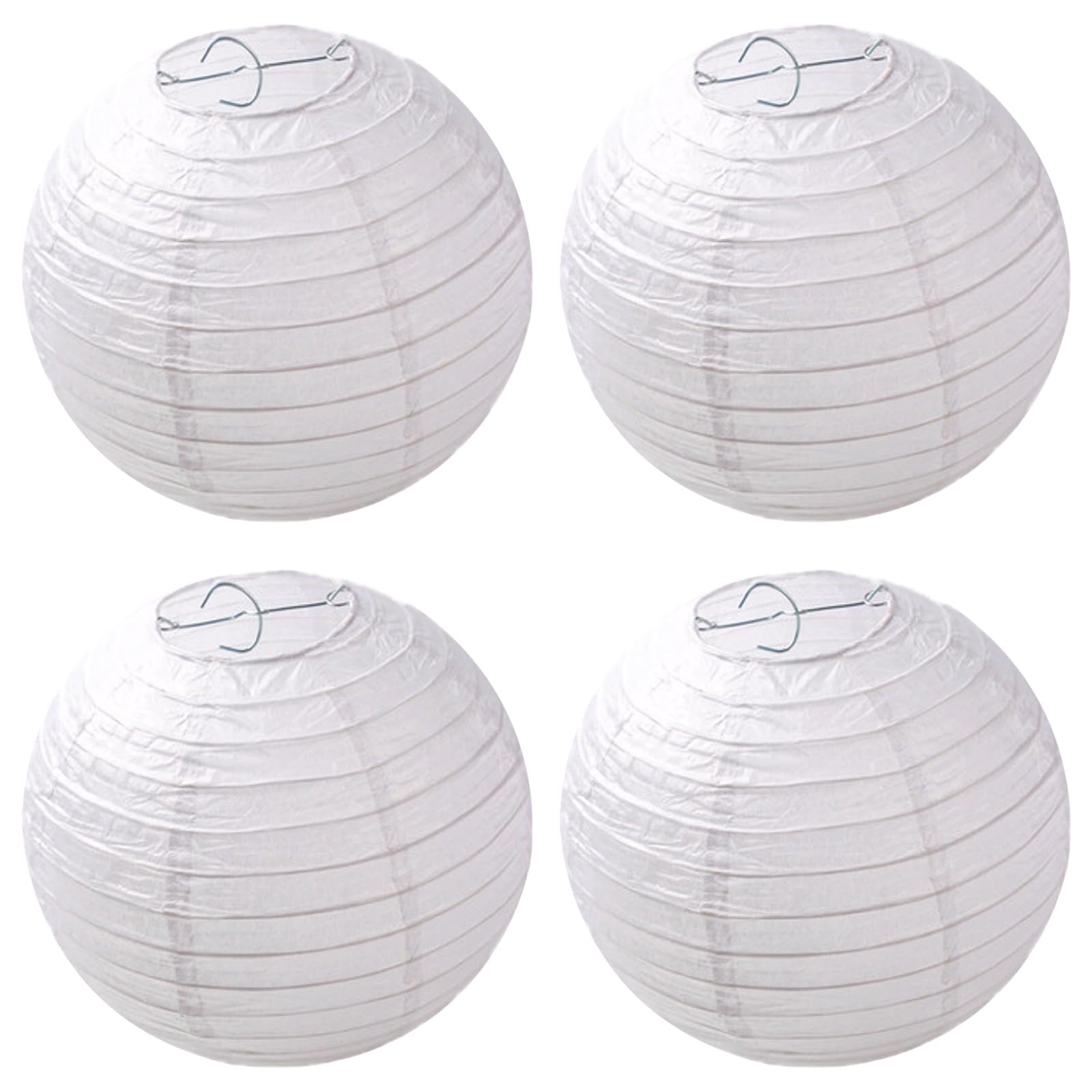 arrderly Pack of 4 White Paper Lanterns Diameter 20 cm 8 Inches Round Ball Shape Lampshade, Bamboo Style Ribbed Lampshade Decoration for Party Garden Wedding Decoration
