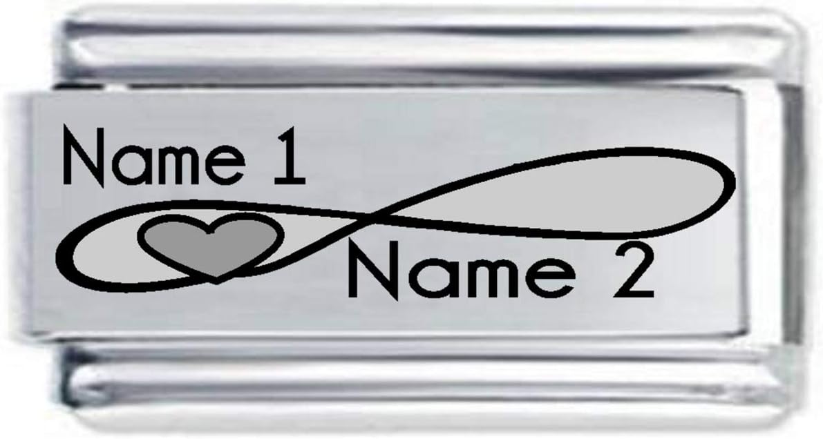 Superlink Custom Made TWO NAMES & INFINITY HEART Italian Charm - Fits all 9mm Italian Style Charm Bracelets
