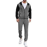 Babioboa Men's Tracksuit 2 Piece Full Zip Set Fleece Sweatsuit Color Block Hooded Jacket and Sweatpant Set Jogging Suit