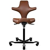 HAG Capisco Adjustable Sit to Stand Desk Chair - Black Frame - Leather Tan Brown Seat