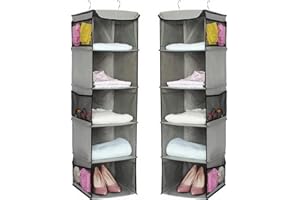 Haundry Hanging Closet Organizer, 5-Shelf Closet Organizers and Storage with 6 Side Mesh Pockets, Foldable Hanging Shelves fo