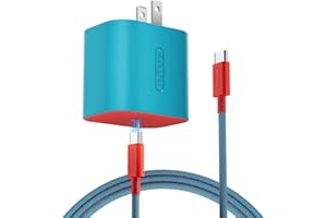 TPC 60W Charger for Nintendo Switch 2, 20V 3A AC Adapter Fast Charging with 6.6FT Braided USB-C Cord, Compatible with Switch 1, Lite, OLED, Steam Deck, Support 4K TV Mode (Cyan & Red)
