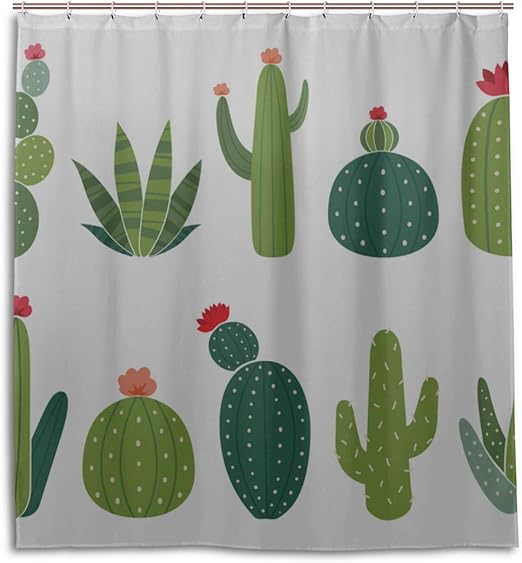 Amazon Com Gjianbing Bath Window Curtain Cactus Green Plants Beauty Curtain Sets For Bathroom 66 X 72 Inch Machine Washable Waterproof Bathroom Curtains Kitchen Dining