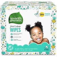 Seventh Generation Baby Wipes, Free & Clear Unscented and Sensitive, Gentle as Water, with Flip Top Dispenser, 384 count (Packaging May Vary)
