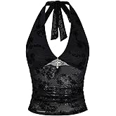 Verdusa Women's Y2k Gothic Goth Halter Top Mesh Sheer Backless Going Out Tops Emo Grunge Clothes Rave Outfits