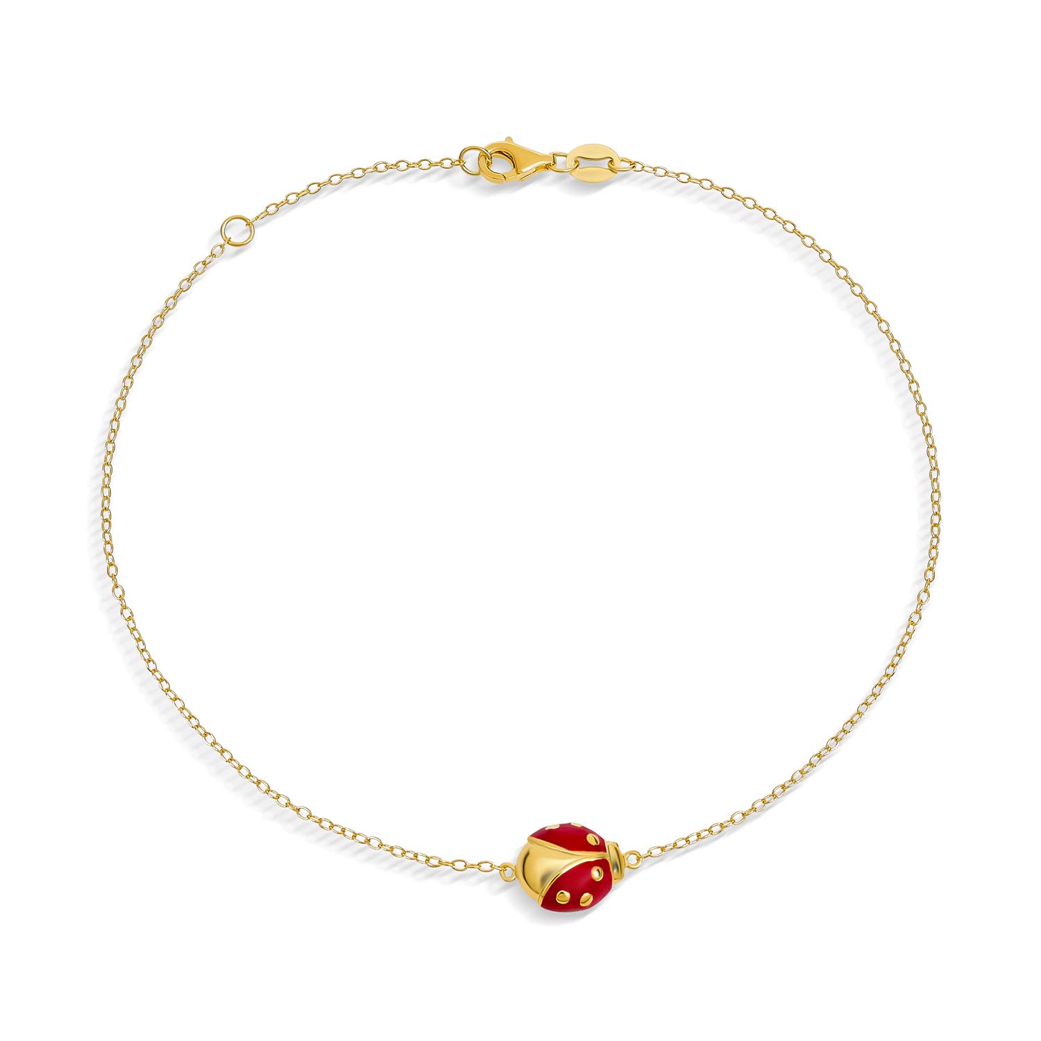 Bling Jewelry Red Ladybug Garden Charm Anklet Link Ankle Bracelet For Women Gold Plated .925 Sterling Silver Adjustable 9 To 10 Inch With Extender
