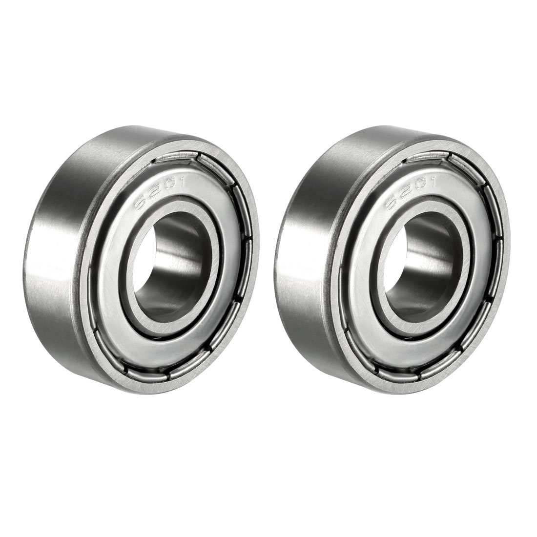 sourcing map 6201ZZ Ball Bearing 12mm x 32mm x 10mm Double Shielded 6201-2Z 80201 Deep Groove Bearings, Carbon Steel (Pack of 2)