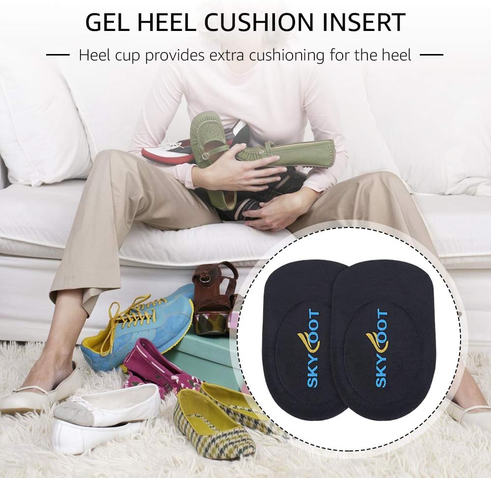 Skyfoot’s Heel Cups, Gel Heel Cushions for Plantar Fasciitis, Heel Pain, Bone Spur, Shock Absorbing, Achilles Pain and Leg Length Discrepancy(Medium - Women's 6-9|Men's 5-8): Health & Personal Care