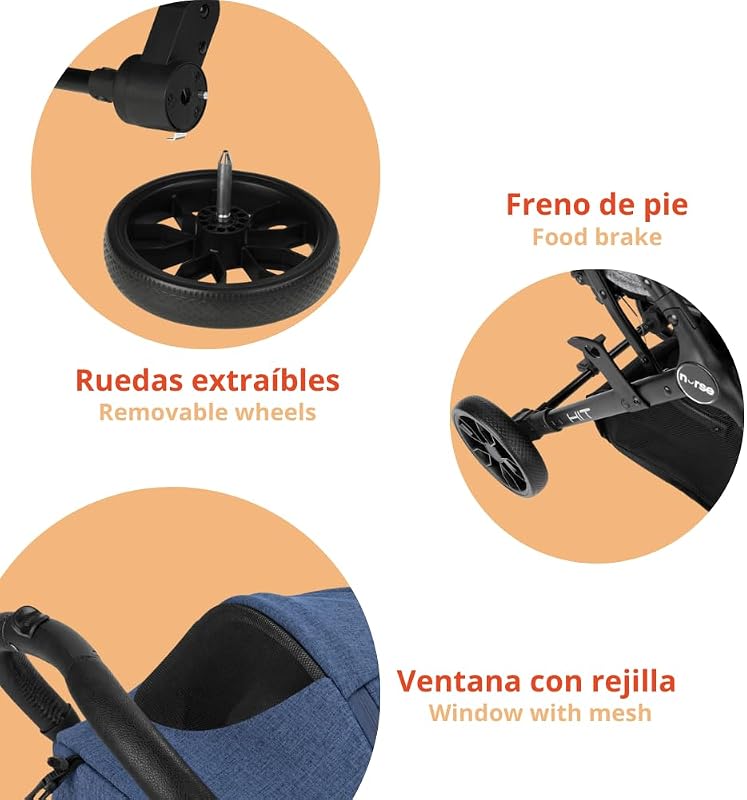 Hit Silla de Paseo Ligera hasta 22 kg, Plegado Compacto con Una Mano, Asa de Transporte, Respaldo Reclinado, Capota Extensible, Azul