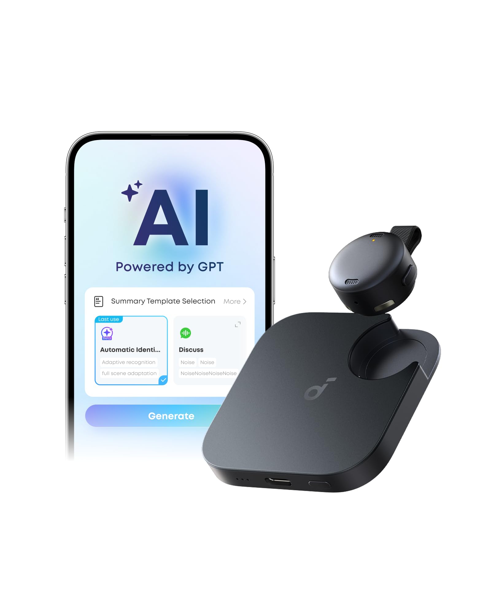 soundcore Work by Anker, Coin-Sized AI Voice Recorder, AI Note Taker for Meetings & Lectures, AI Transcription, AI Gadget, 6-Month Pro at No Charge, Cross-Meeting Summary, MFi Certified