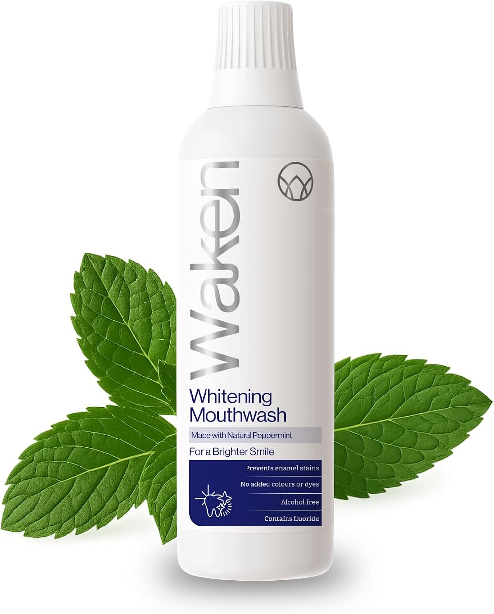 Waken Whitening Mouthwash 500ml Alcohol-Free Vegan Natural Peppermint