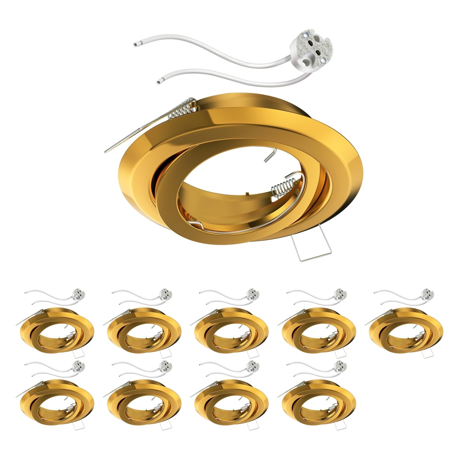 ledscom.de 10 pcs. recessed Ceiling Frame FABI, Round, swivelling, Gold Glossy, incl. GU5.3 Socket