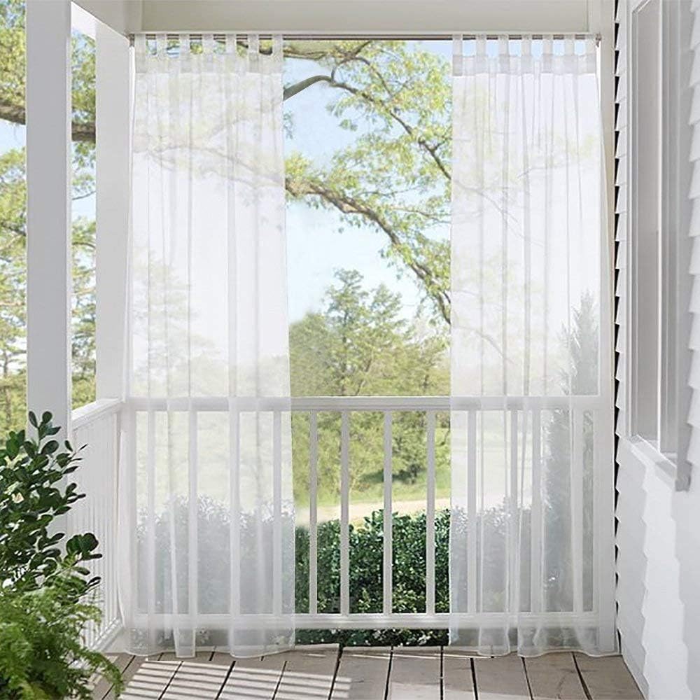 White Outdoor Patio Sheer Curtains Tab Top Waterproof