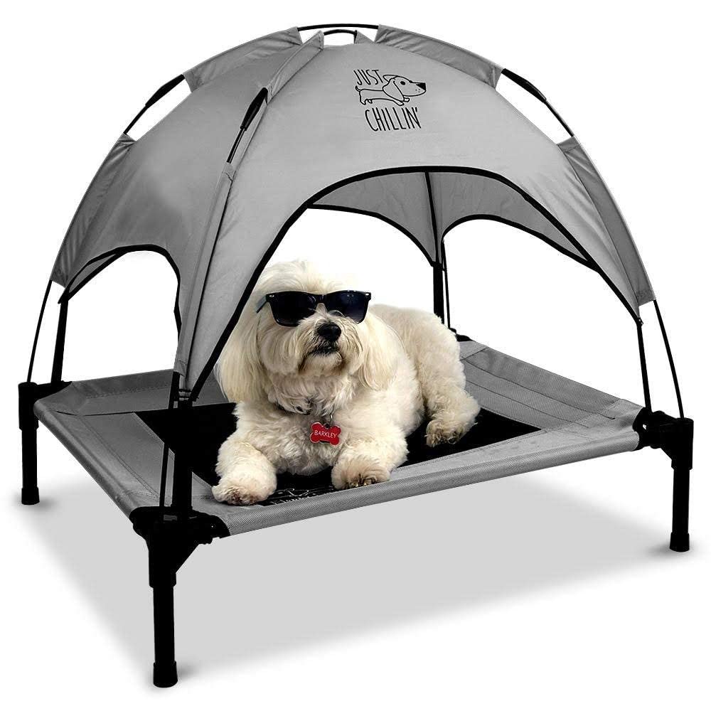 Floppy Dawg Just Chillin Elevated Dog Bed With Canopy | Indoor Or Outd Gray, Black Medium