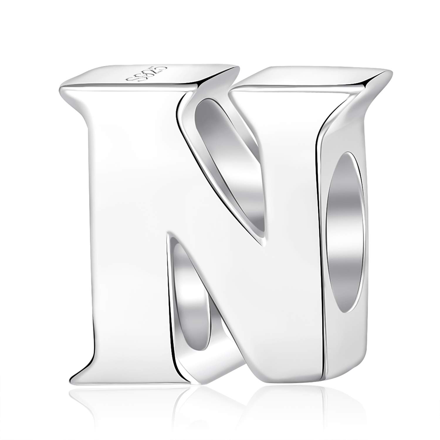Alphabet Charms Letter Initial A-Z Genuine 925 Sterling Silver Beads fits Pandora Charms Bracelet (Letter N) — image 1