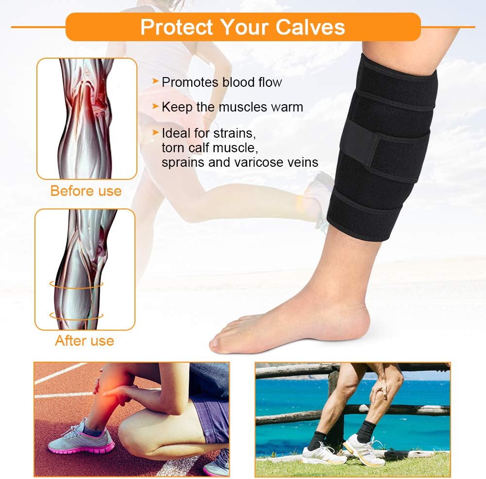 Calf Brace, Shin Splint Support Lower Leg Compression Wrap with Adjustable Three Anti-Slip Strap Support for Pulled Calf Muscle Pain Strain Injury, Sprain and Swelling, Fits Men and Women (Black) - Image 3