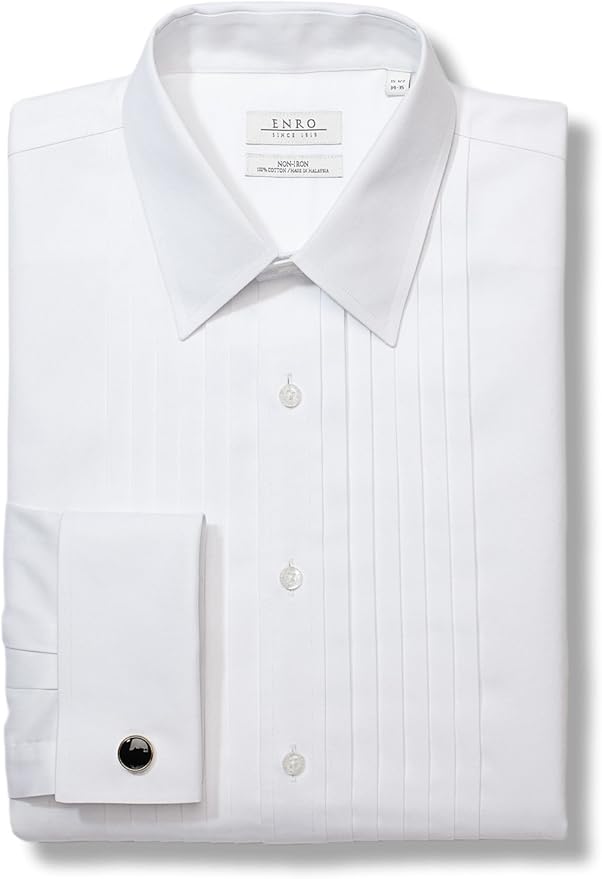 Enro Men's Classic Fit Solid French Cuff Tuxedo Shirt, White, 17.5