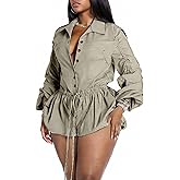 NRTHYE Women Summer Ruched Drawstring Rompers Casual Bodycon One Piece short Jumpsuits Overalls Cargo Shorts Outfits
