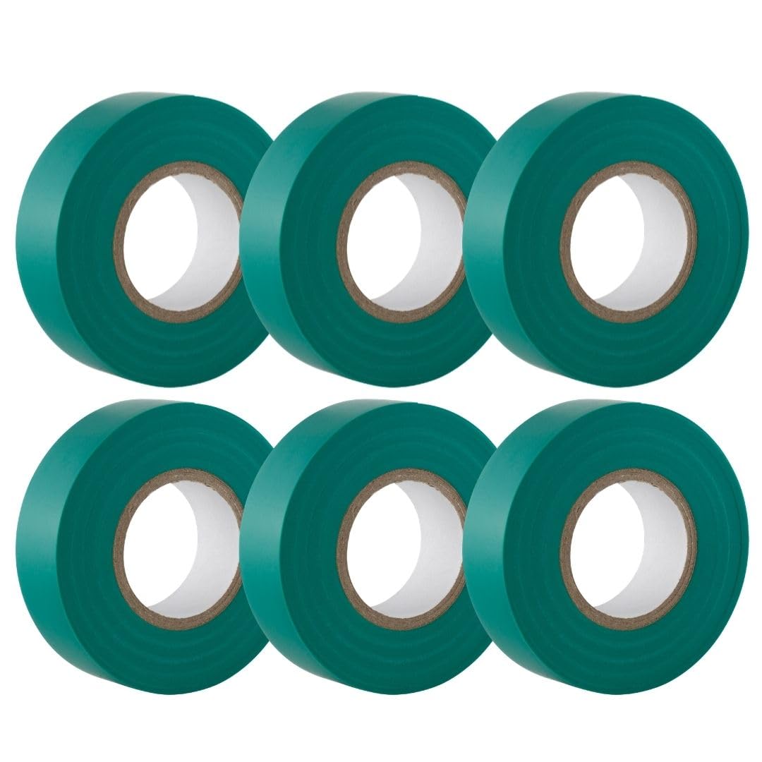 GTSE Green Electrical Tape, 19mm x 20m, Strong Self-Adhesive PVC Insulation Tape for Insulating, Repairing and Protecting Electrical Wires, 6 Rolls