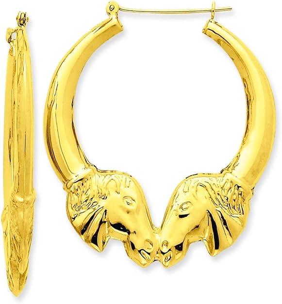 14K Yellow Gold Horse Hoop Earrings Polished Jewelry Jewelry