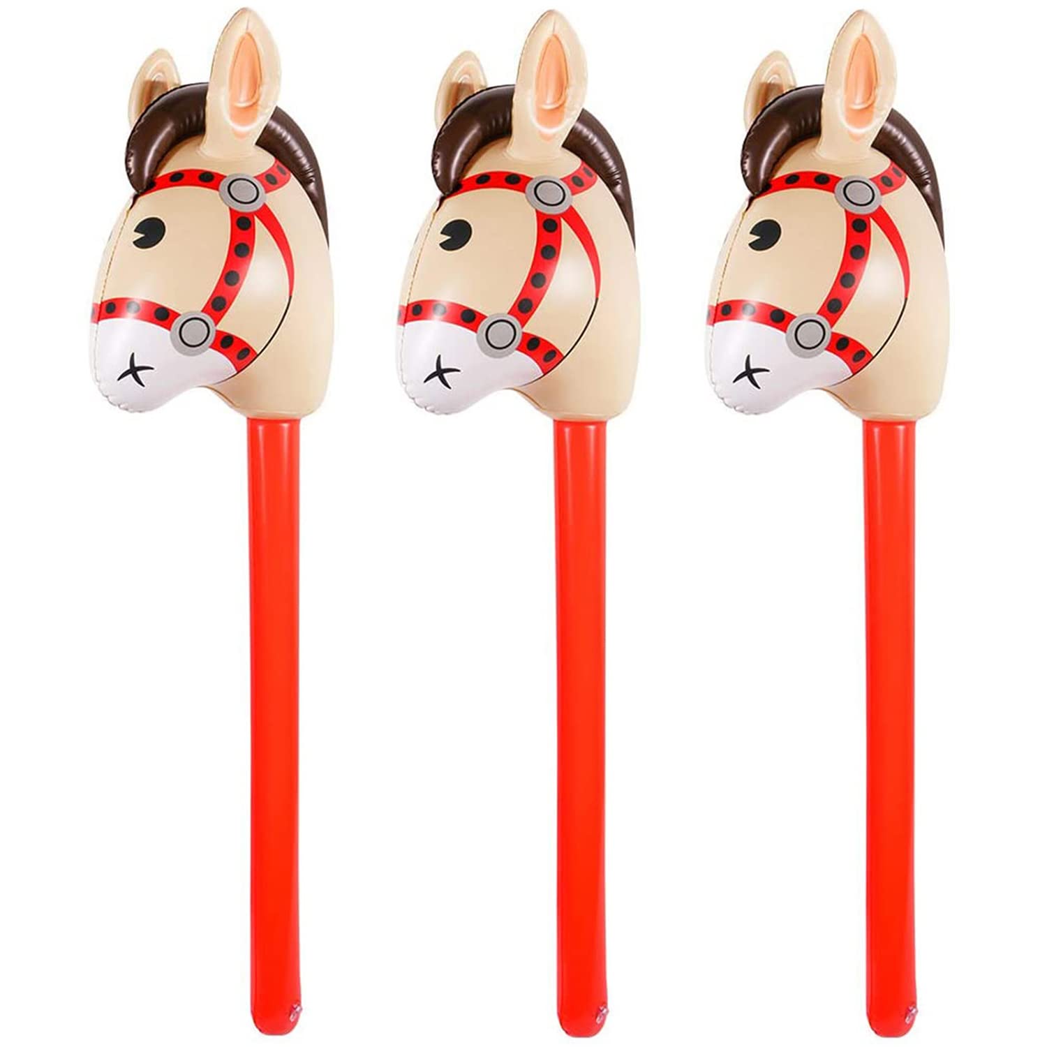 3 Pcs Inflatable Stick Horse, EVERMARKET 37 Inches Inflatable Horse Stick Balloons Pony Stick for Christmas Horse Themed Birthday Party Decoration Party Favour Props Inflatable Horse Costume Sticks