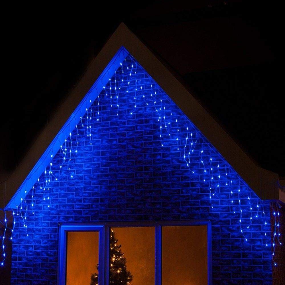 Outdoor Blue Icicle Christmas Fairy Lights, 300 LED 6 Metres Lit Width, 60 Icicles, 8 Hour Timer, 8 Modes, Safe Voltage