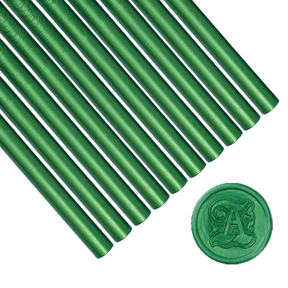 Green Wax Sealing Sticks, ANBOSE 10pcs Pine Green Glue Gun Wax Seal Sticks for Vintage Wax Sealing Stamp, Wax Sealing Rods for Wedding Invitations, Letter Envelopes