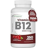 NutraBulk Vitamin B12 2500 mcg Cherry Flavored Sublingual Lozenges | Quick Dissolve, as Cyanocobalamin, for Energy &amp; Red Blood Cell Support, Supplement, Made in USA, 250 Count, Pack of 1