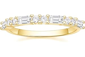 SHINYSO Wedding Band for Women Cubic Zirconia Ring Baguette Round Thin Stackable Rings Eternity Band for Her Size 4-10