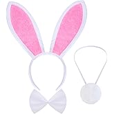 SUMERSHA 3Pcs Bunny Rabbit Costume Set Rabbit Ears Headband Bowtie and Tail Kit for Easter Halloween Cosplay Accessories