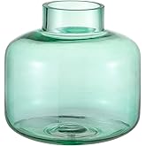 PORPAN Green Glass Vase, Short Flower Vase, Round Glass Vases for Flowers, 6 Inch Small Glass Vases for Living Room, Dining Table, Wedding, Bookshelf, Office, Coffee Table