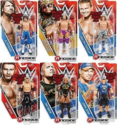 WWE Mattel Basic Series 76 Wrestling Action Figure - Complete Set Bundle Of 6 - The Rock, AJ Styles, Dolph Ziggler, Macho Man Randy Savage, Sami Zayn