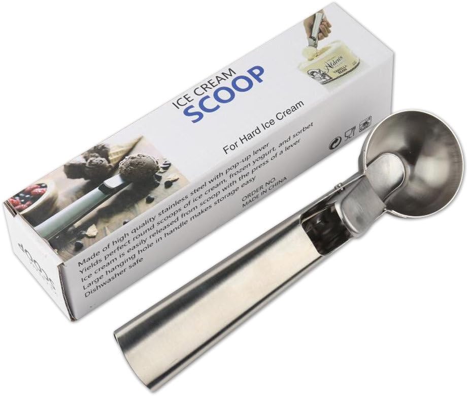 Jechery Ice Cream Scoop with Trigger, Food Grade Stainless Steel Non-Stick Stacks Easy Scoop for Cupcakes Cookie Dough and Watermelon Scoop Ice Cream Tools Dishwasher Safe, FDA Approved